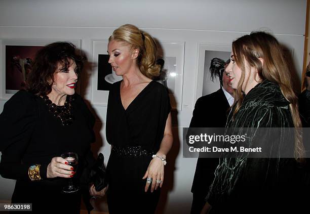 Joan Collins, Tamara Beckwith, Anouska Beckwith attend a viewing of photographs and art featuring work by Irish photographer Bob Carlos Clarke at the...