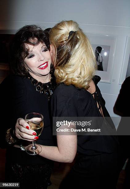 Joan Collins, Tamara Beckwith attend a viewing of photographs and art featuring work by Irish photographer Bob Carlos Clarke at the "Little Black...