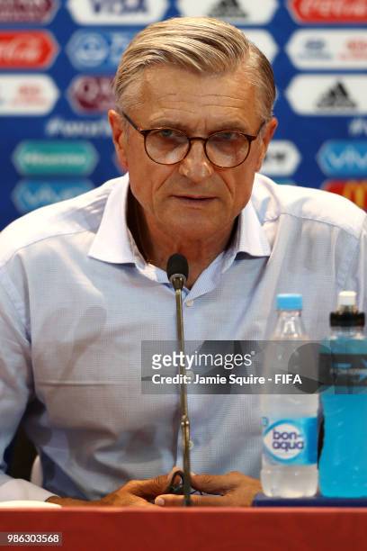 Adam Nawalka of Poland attends the post match press conference following the 2018 FIFA World Cup Russia group H match between Japan and Poland at...