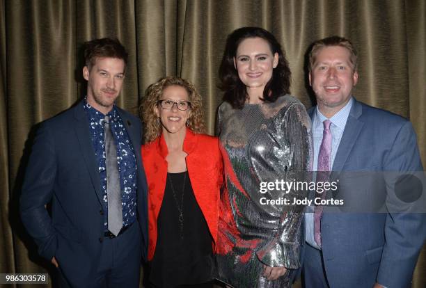 Kenneth Mitchell, Heather Kadin, Mary Chieffo and Aaron Baiers pose backstage at the Academy Of Science Fiction, Fantasy & Horror Films' 44th Annual...
