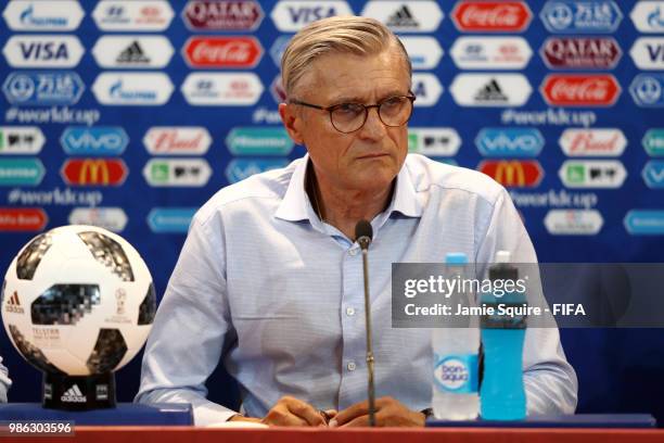 Adam Nawalka of Poland attends the post match press conference following the 2018 FIFA World Cup Russia group H match between Japan and Poland at...