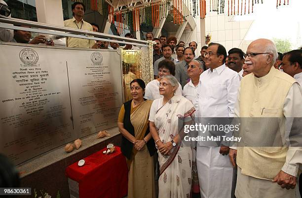 Home minister P Chidambaram, with Delhi chief minister Sheila Dikshit and senior BJP leaders Sushma Swaraj and LK Advani at the inauguration of the...