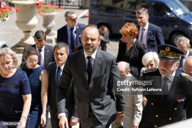 French Prime Minister Edouard Philippe arrives for a meeting as part of his visit in Lille on June 28, 2018 in Lille, France.