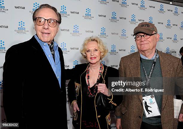 Actor/director Peter Bogdanovich, actress Tippi Hedren and actor Buck Henry arrive at the TCM Classic Film Festival's gala opening night world...