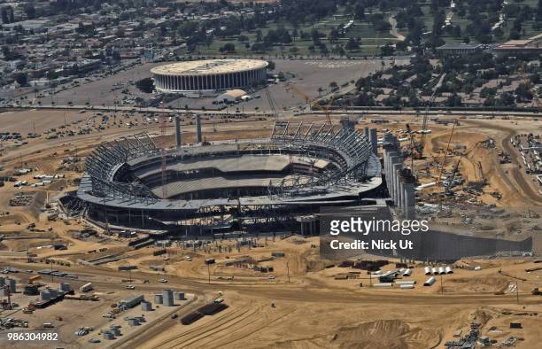 June 28: Aerial of new stadium construction for Los Angeles Rams football team