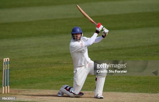 Durham batsman Liam Plunkett in action during day three of the LV County Championship division one match between Durham and Hampshire at The...