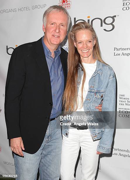 Director James Cameron and his wife Suzy Amis Cameron attend the 'Global Home Tree' Earth Day VIP reception hosted by James Cameron at the JW...