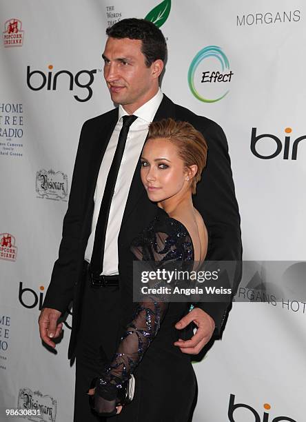 Boxer Vladimir Klitschko and actress Hayden Panettiere attend the 'Global Home Tree' Earth Day VIP reception hosted by James Cameron at the JW...