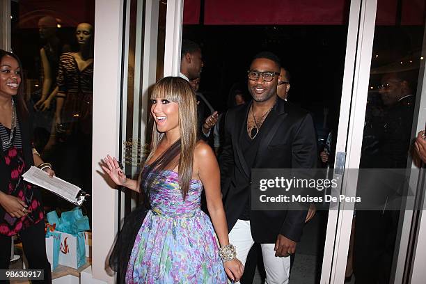 Adrienne Bailon and Kieth Campbell arrive for the "Cuts Of Our Infirmities" book launch party at the Tracy Reese Boutique on April 22, 2010 in New...