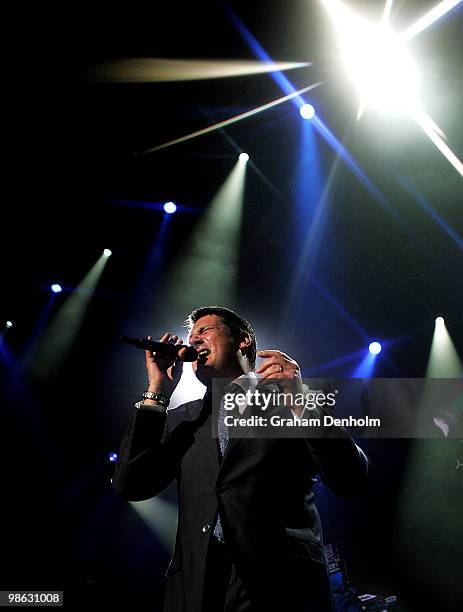 Tony Hadley of Spandau Ballet performs on stage during their concert at the Sydney Entertainment Centre on April 23, 2010 in Sydney, Australia.