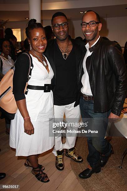 Tracy Reese, Kieth Campbell and Sam Fine attends the "Cuts Of Our Infirmities" book launch party at the Tracy Reese Boutique on April 22, 2010 in New...