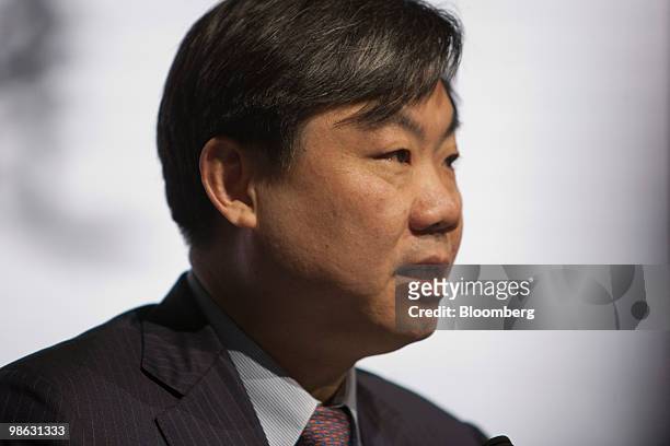 Chen Hong, vice chairman and president of SAIC Motor Corp., speaks at a news conference at the Beijing Auto Show in Beijing, China, on Friday, April...