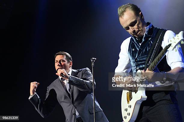 Tony Hadley and Gary Kemp of Spandau Ballet perform on stage during their concert at the Sydney Entertainment Centre on April 23, 2010 in Sydney,...