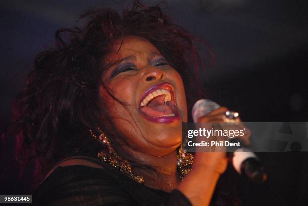 Chaka Khan performs on stage in November 2009 in the United Kingdom.