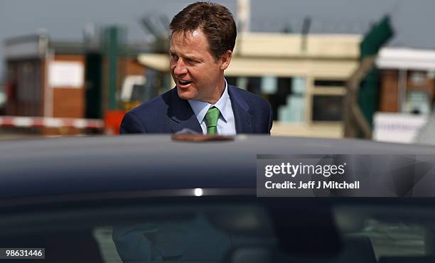 Nick Clegg, leader of the Liberal Democrats, visits Newcastle Aviation Academy on April 23, 2010 in Newcastle, England. The General Election, to be...