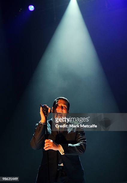 Tony Hadley of Spandau Ballet performs on stage during their concert at the Sydney Entertainment Centre on April 23, 2010 in Sydney, Australia.