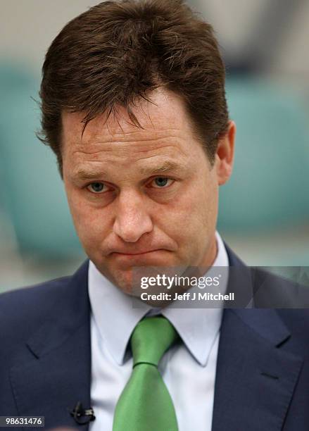 Nick Clegg, leader of the Liberal Democrats, visits Newcastle Aviation Academy on April 23, 2010 in Newcastle, England. The General Election, to be...