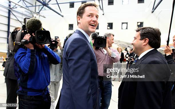Nick Clegg, leader of the Liberal Democrats, visits Newcastle Aviation Academy on April 23, 2010 in Newcastle, England. The General Election, to be...