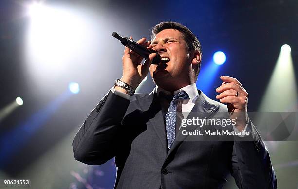 Tony Hadley of Spandau Ballet performs on stage during their concert at the Sydney Entertainment Centre on April 23, 2010 in Sydney, Australia.