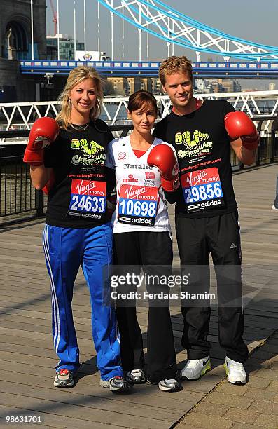 Holly Branson, Natalie Imbruglia and Sam Branson attend a photocall for the 2010 Virgin London Marathon on April 23, 2010 in London, England.