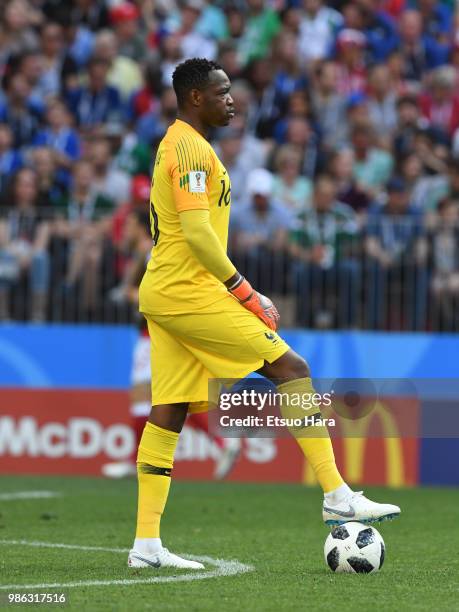 Steve Mandanda of France in action during the 2018 FIFA World Cup Russia group C match between Denmark and France at Luzhniki Stadium on June 26,...