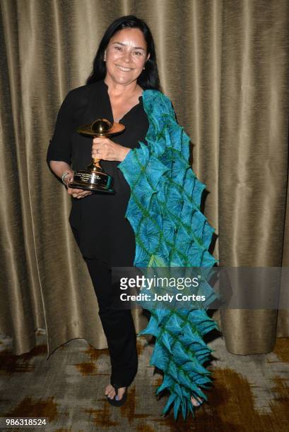 Diana Gabaldon poses backstage at the Academy Of Science Fiction, Fantasy & Horror Films' 44th Annual Saturn Awards held at The Castaway on June 27,...