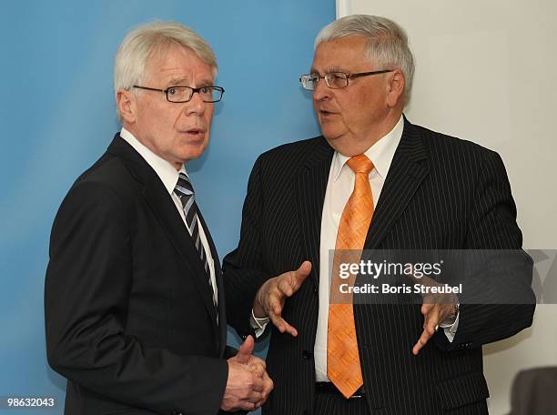 Theo Zwanziger , president of the German football association and Reinhard Rauball , president of the German Football League attend the round table...