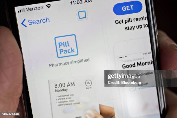 The PillPack Inc. Application is displayed in the App Store on an Apple Inc. IPhone in an arranged photograph taken in Washington, D.C., U.S., on...