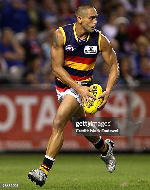 Andrew McLeod of the Crows looks for a teammate during the round five AFL match between the Western Bulldogs and the Adelaide Crows at Etihad Stadium...