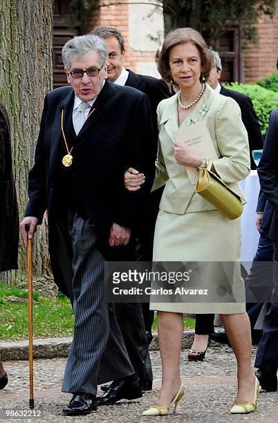Queen Sofia of Spain and Mexican writer Jose Emilio Pacheco after the Cervantes Prize ceremony at Alcala de Henares University on April 23, 2010 in...