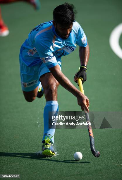 Varun Kumar from India in action during the India versus Belgium Men's Rabobank Hockey Champions Trophy 2018 Match on June 28, 2018 in Breda,...