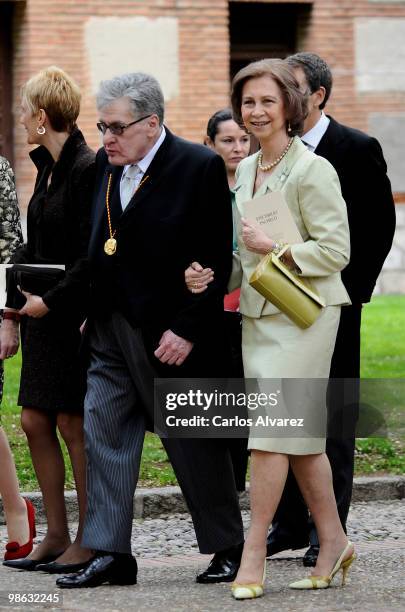 Queen Sofia of Spain and Mexican writer Jose Emilio Pacheco after the Cervantes Prize ceremony at Alcala de Henares University on April 23, 2010 in...