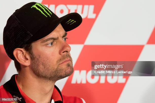 Cal Crutchlow of Great Britain and LCR Honda looks on during the press conference pre-event during the MotoGP Netherlands - Previews on June 28, 2018...