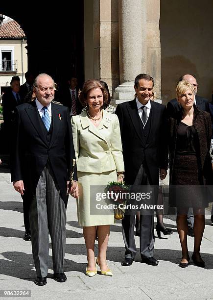 King Juan Carlos of Spain, Queen Sofia of Spain, President Jose Luis Rodriguez Zapatero and wife Sonsoles Espinosa arrive at the Alcala de Henares...