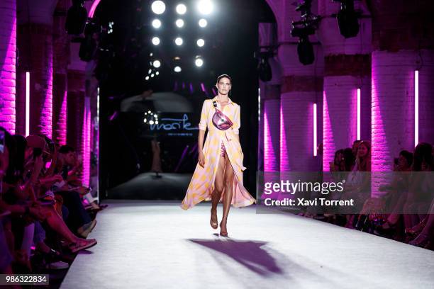 Laura Sanchez walks the runway at the Maite by Lola Casademunt show during the Barcelona 080 Fashion Week on June 28, 2018 in Barcelona, Spain.