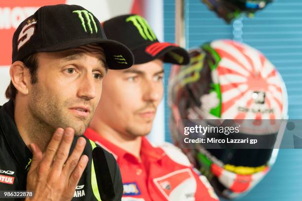 Johann Zarco of France and Monster Yamaha Tech 3 speaks during the press conference pre-event during the MotoGP Netherlands - Previews on June 28,...