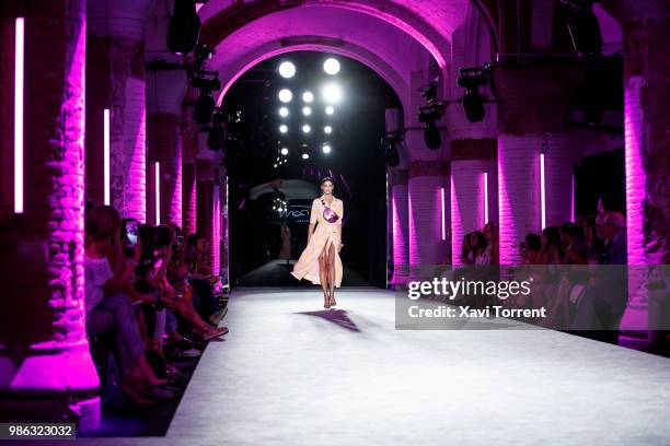 Laura Sanchez walks the runway at the Maite by Lola Casademunt show during the Barcelona 080 Fashion Week on June 28, 2018 in Barcelona, Spain.