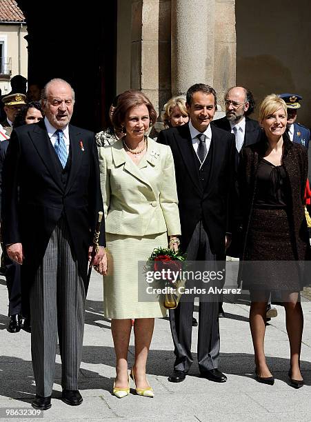 King Juan Carlos of Spain, Queen Sofia of Spain, President Jose Luis Rodriguez Zapatero and wife Sonsoles Espinosa arrive at the Alcala de Henares...