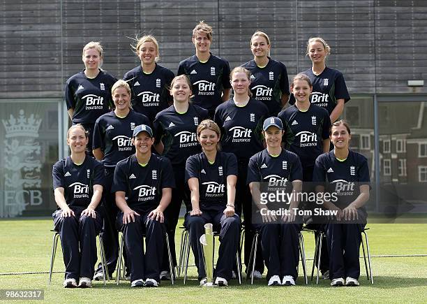 The England Women's Team pose for a photo during the England Women's Cricket Team training session at the ECB Academy on April 23, 2010 in...