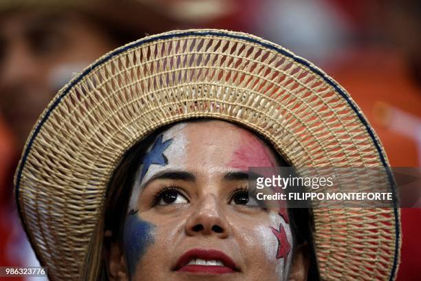 Panama's supporter is seen ahead of the Russia 2018 World Cup Group G football match between Panama and Tunisia at the Mordovia Arena in Saransk on...