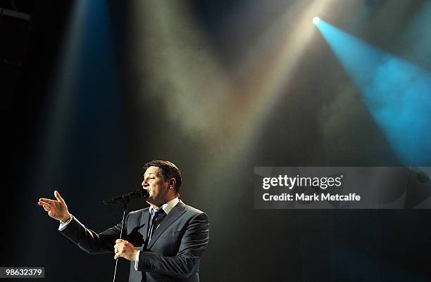 Tony Hadley of Spandau Ballet performs on stage during their concert at the Sydney Entertainment Centre on April 23, 2010 in Sydney, Australia.