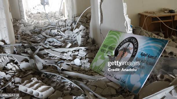 An inside view of the damaged Mseifra Hospital is seen after air raids targeted the area in Mseifra town of Daraa, Syria on June 28, 2018.