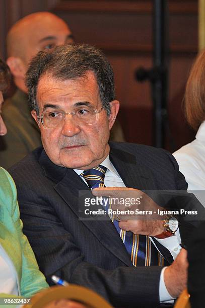 Italian ex-premier Romano Prodi looks on during the conference of Prometeia at hotel Carlton on April 23, 2010 in Bologna, Italy.