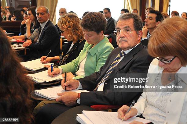 Italian ex-premier Romano Prodi looks on during the conference of Prometeia at hotel Carlton on April 23, 2010 in Bologna, Italy.