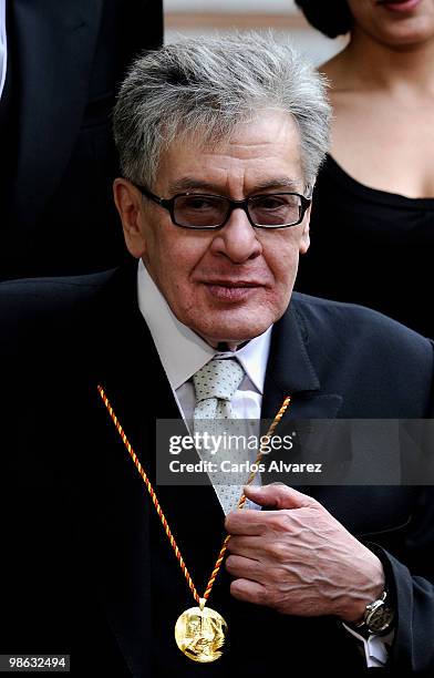 Mexican writer Jose Emilio Pacheco poses for the photographers after the Cervantes Prize ceremony at Alcala de Henares University on April 23, 2010...