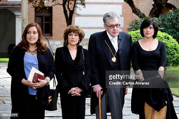 Mexican writer Jose Emilio Pacheco and relatives pose for the photographers after the Cervantes Prize ceremony at Alcala de Henares University on...