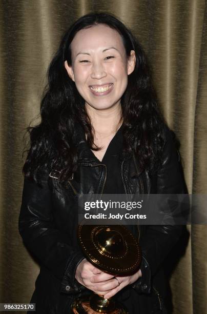 Producer Angela Kang poses backstage at the Academy Of Science Fiction, Fantasy & Horror Films' 44th Annual Saturn Awards held at The Castaway on...