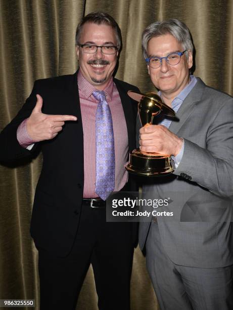 Producers Vince Gilligan and Peter Gould pose backstage at the Academy Of Science Fiction, Fantasy & Horror Films' 44th Annual Saturn Awards held at...