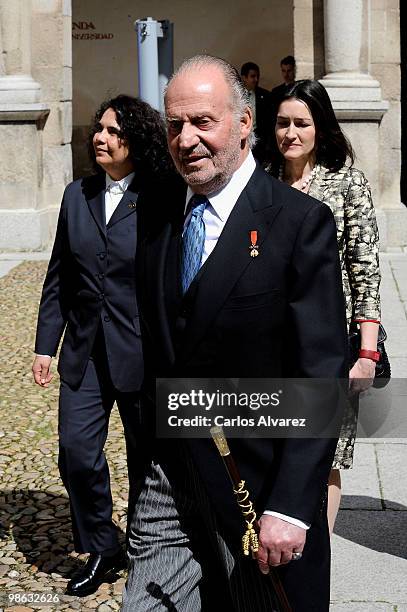 King Juan Carlos of Spain arrives at the Alcala de Henares University to attend the Cervantes prize ceremony to Mexican writer Jose Emilio Pacheco,...