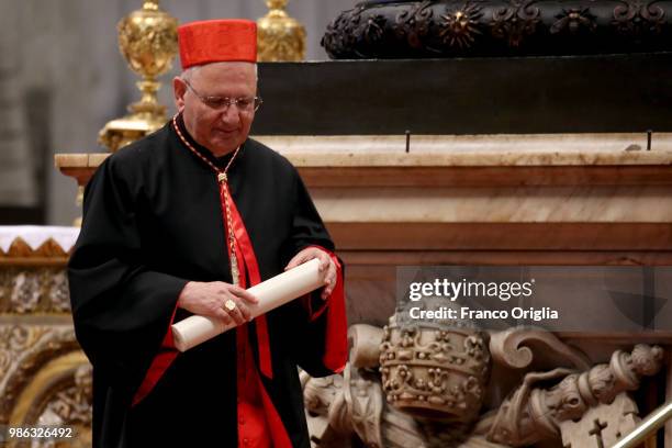 Newly appointed Cardinal, His Beatitude Louis Raphael I Sako, Chaldean Catholic Patriarch of Babylon, attends the Consistory for the creation of new...